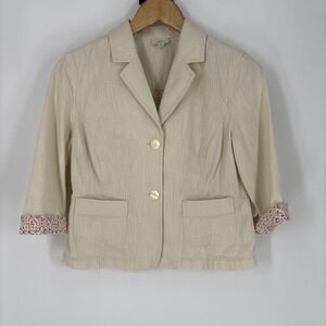Vintage J Jill Womens Woven Blazer 10P Ivory Cotton Floral Cuffs Cottagecore
